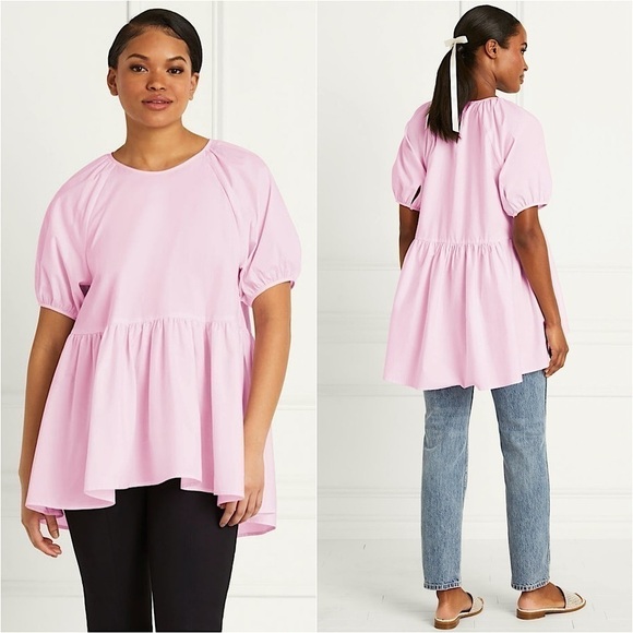 NWT HILL HOUSE Pastel Cotton Puff Short Sleeve Ruffle Peplum Babydoll Top XS - Picture 1 of 9